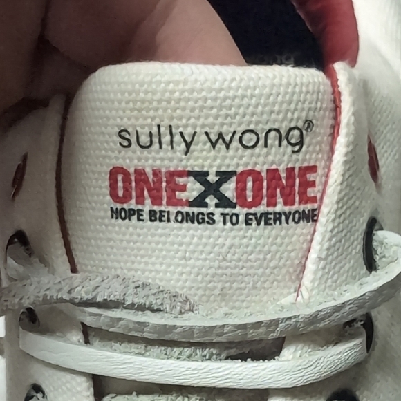 Sully Wong White and Red Canvas Sneakers - Picture 2 of 10